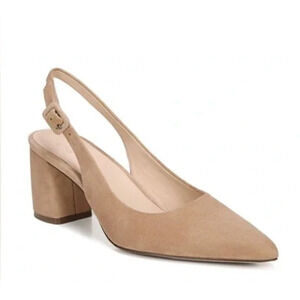 27 EDIT Naturalizer Women's 8.5W Wide Beige Suede Leather Slingback Chunky Heel